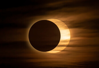 Wall Mural - annular solar eclipse through the morning clouds - june 10, 2021, rural kanata, ontario, canada