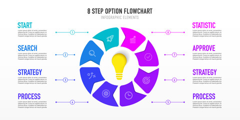 Aufkleber - Timeline infographic design with 8 options or steps. Infographics for business concept. Can be used for presentations workflow layout, banner, process, diagram, flow chart, info graph, annual report.