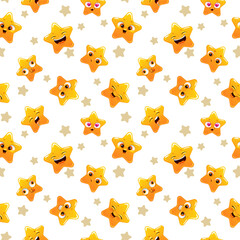 Wall Mural - Cute seamless pattern with funny yellow stars