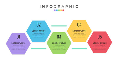 Hexagonal style five steps business infographic template