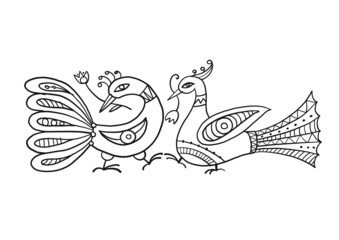 Poster - Couple of magic birds isolated on white. Art for your design