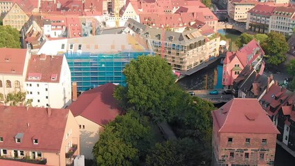 Poster - Aerial panoramic view of Nurnberg medieval german town from drone