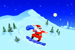 Santa on Snowboard Descending Mountain Slope at Christmas Night
