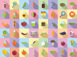 Sticker - Gmo food icons set flat vector. Antibiotic corn