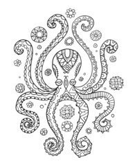 Poster - Octopus hand drawing vintage engraving illustration on white backgroud