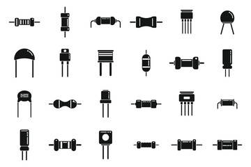 Poster - resistor icons set simple vector. capacitor chip