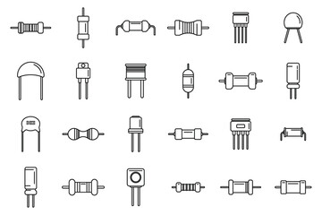 Poster - resistor icons set outline vector. capacitor chip