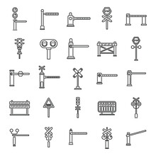 Railroad Barrier Icons Set Outline Vector. Crossing Railway
