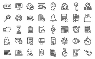Poster - time management icons set outline vector. calendar hour