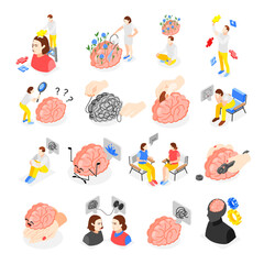 Sticker - Mental Health Isometric Icons Set