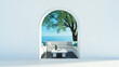 Sea view Beach luxury living - Santorini island style - 3D rendering