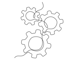 Continuous one single line drawing gears settings icon vector illustration concept