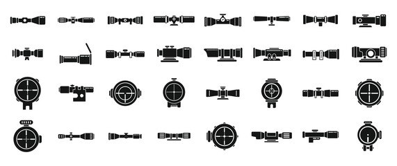 Telescopic sight icons set simple vector. Sniper scope