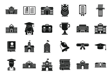 Poster - Campus icons set simple vector. University college