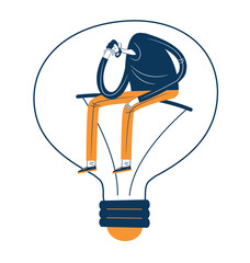 Poster - Man with a big light bulb. Business idea, plan strategy and solution concept. Big idea, thinking, innovation. Business start up.