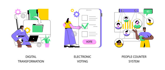 Poster - digitalization abstract concept vector illustration set. digital transformation, electronic voting, 
