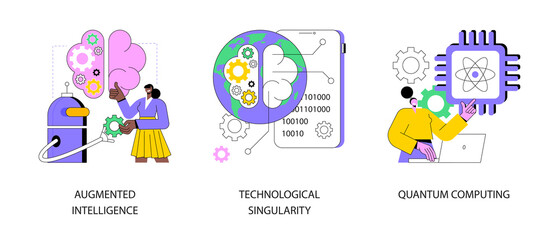 Poster - innovative information technology abstract concept vector illustration set. augmented intelligence, 