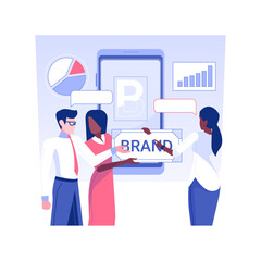 Poster - Branding isolated concept vector illustration. Business partners create a trademark for new startup, branding process, investment strategy, raising money, funding idea vector concept.