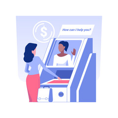 Poster - Interactive teller machine isolated concept vector illustration. Businessman using terminal with remote teller 24 for 7, ATM in brick and mortar bank, video banking technology vector concept.