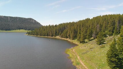 Poster - Aerial view of Tensleep Reservoir Lake in Wyoming, summer season