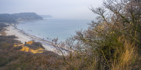  precipitous seashore on a foggy morning