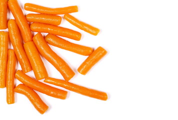 Wall Mural - Cooked baby carrots isolated on white, top view