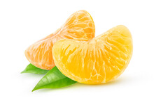Two Peeled Citrus Fruits Segments Isolated On White Background