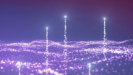 Poster - Purple background.Motion.Little sparkles shimmer and scatter in different directions on the footage in abstraction.