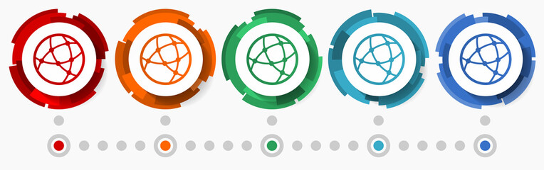 Poster - Web, internet concept vector icon set, modern design abstract web buttons in 5 color options, infographic template for webdesign and mobile apps