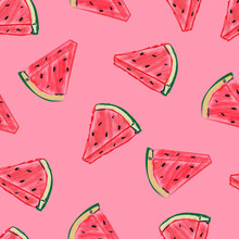 Seamless Pattern With Watermelon. Pink Summer Backround