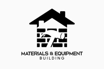 Wall Mural - Logo design for building tools, building shops or building materials stores with a hammer silhouette concept combined with a brick house icon