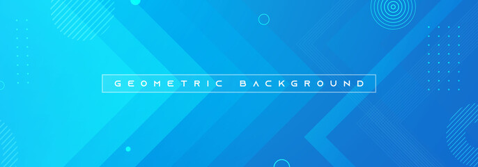 Wall Mural - Blue abstract vector long banner. Minimal background with arrows and copy space for text. Facebook cover, web banner