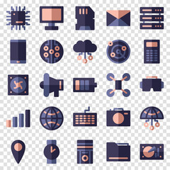 Poster - Set of 25 device and technology web icons in flat style. Industry 4.0 concept factory of the future. Collection flat icons of technology. Vector illustration