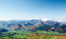 The Lake District National Park. The NW Fells. SW From Skiddaw Over Braithwaite Village, Causey Pike, Grasmoor, Grisedale Pike