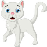Fototapeta  - Cute white cat cartoon isolated on white background