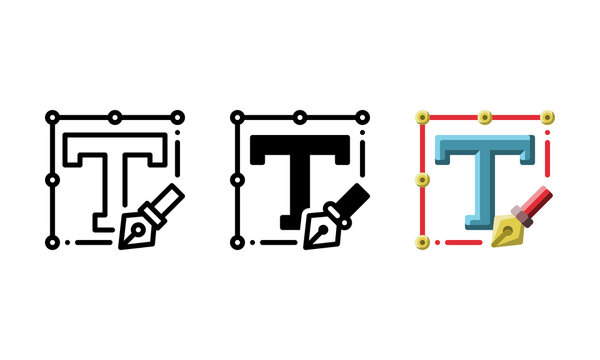 Calligraphy icon. With outline, glyph and flat styles