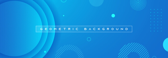 Blue abstract vector long banner. Business minimal gradient background with circles and copy space for text. Social media, facebook header