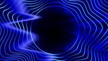 Neon Dark Blue Gradient Foil Background With Vibration Circle Waves Lines