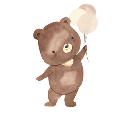 watercolor bear with balloon illustration for kids
