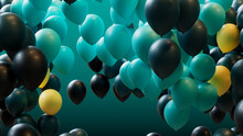 Colorful Party Balloons In Teal, Turquoise And Yellow. Fun Background.