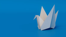 Blue Background With Origami Bird.