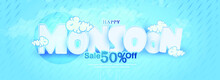 Vector Cloudy Illustration Banner Huge Sale Offer Monsoon Offer For Monsoon Season
