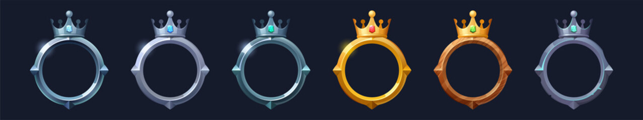 Poster - fantasy frames with crown for user avatar in game interface. vector cartoon set of gui elements, emp