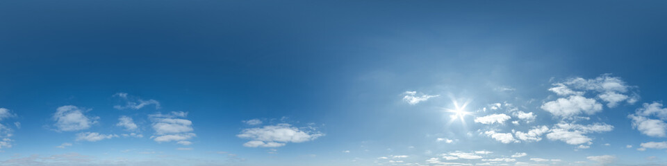 Wall Mural - seamless cloudy blue sky hdri panorama 360 degrees angle view with zenith and beautiful clouds for u