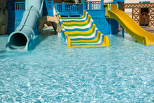 Pool Slide Swimming Public Pool Slide Blue Water Outdoors