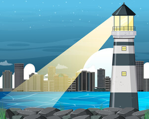 Wall Mural - Lighthouse on the coast at night