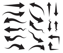 Set Of Black Arrow Vectors With Different Shapes And Directions
