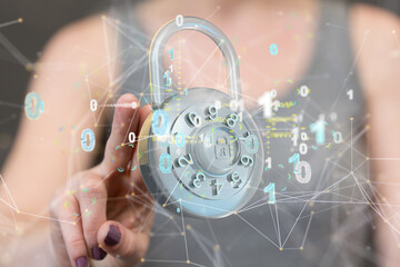 Poster - Cybersecurity and information or network protection. Future technology web