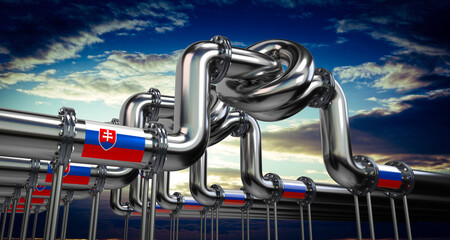 Wall Mural - Oil or gas pipeline, flags of Slovakia and Russia - 3D illustration