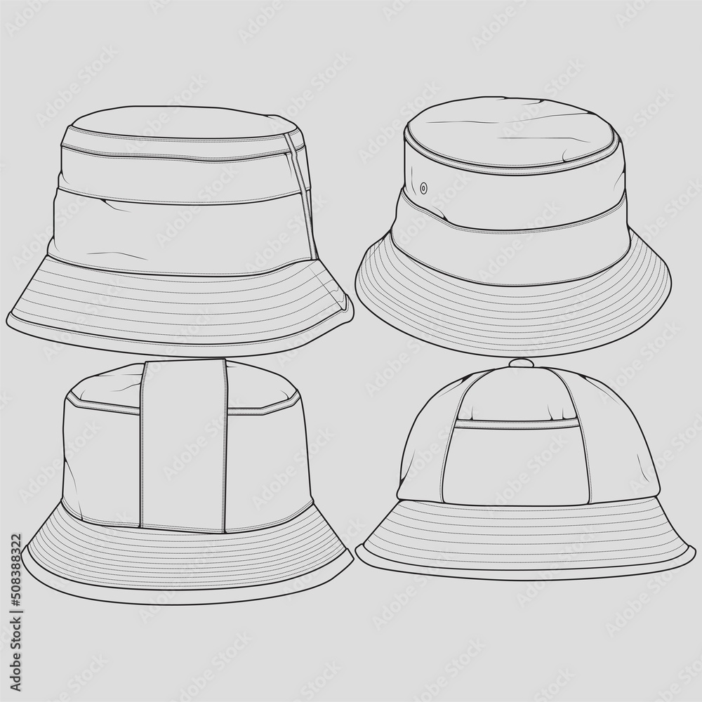 Bundle Set bucket hat outline drawing vector, set of bucket hat in a ...